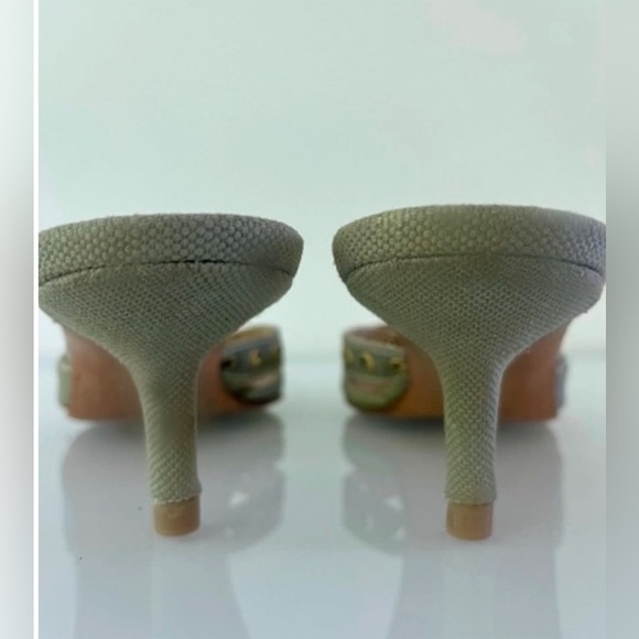 SOLDX AUTH DIOR VINTAGE MULE SLIDE SANDAL GREEN KHAKI CANVAS POINTED TOE 7.5 38 - Picture 3 of 8